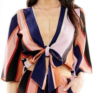 NWOT 4SIENNA Holland Lavender Multi Stripe Short Sleeve Tie-Front Crop SZ Small